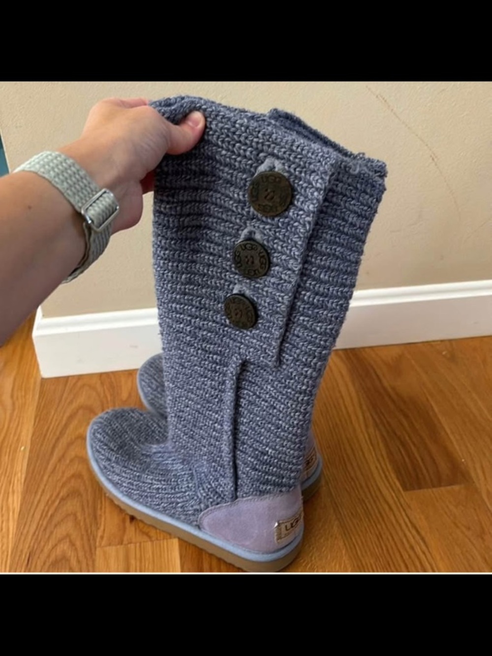 UGG Knit Button Tall Boots - Light Gray